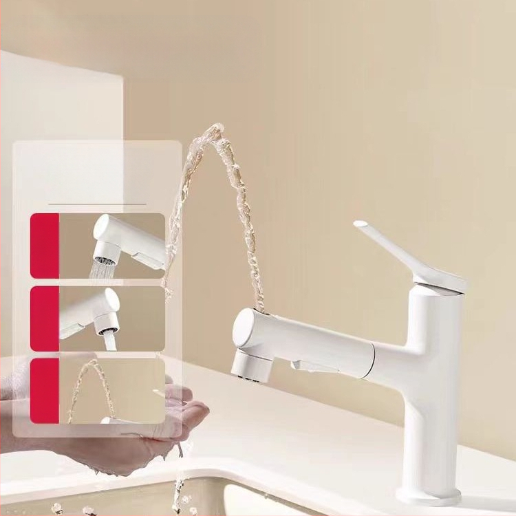 Praustuvo maišytuvo su ištraukiamu purkštuvu, karštas ir šaltas, nerūdijančio plieno SUS33, keraminis vožtuvo korpusas, 0-90°C, 0.8-1.2 MPa