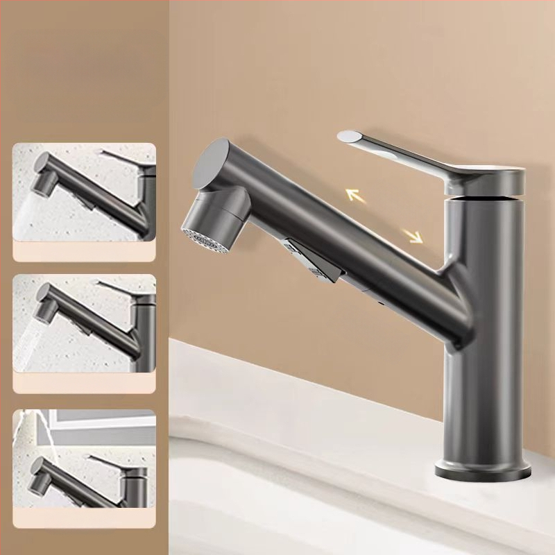 Praustuvo maišytuvo su ištraukiamu purkštuvu, karštas ir šaltas, nerūdijančio plieno SUS33, keraminis vožtuvo korpusas, 0-90°C, 0.8-1.2 MPa