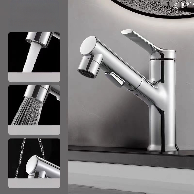 Praustuvo maišytuvo su ištraukiamu purkštuvu, karštas ir šaltas, nerūdijančio plieno SUS33, keraminis vožtuvo korpusas, 0-90°C, 0.8-1.2 MPa