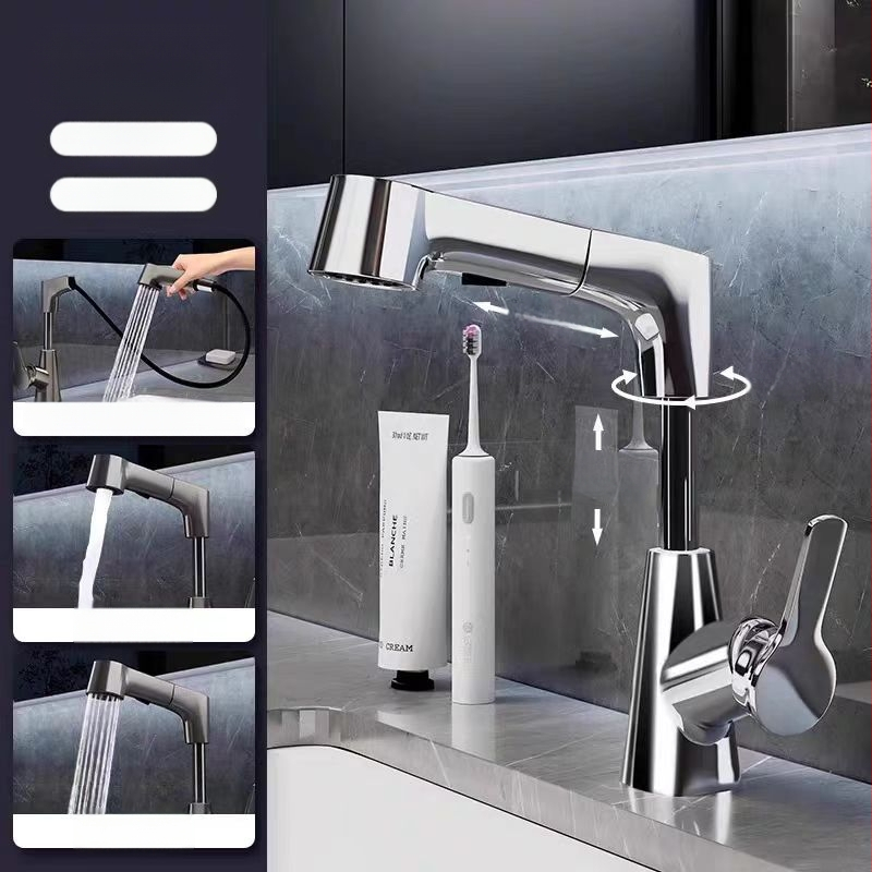 Praustuvo maišytuvo su ištraukiamu purkštuvu, karštas ir šaltas, nerūdijančio plieno SUS33, keraminis vožtuvo korpusas, 0-90°C, 0.8-1.2 MPa