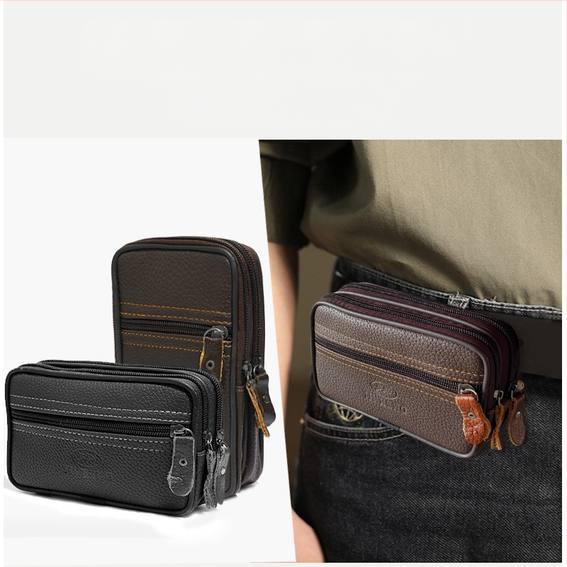 Ανδρική ζώνη τσάντα για κινητό, PU δέρμα, φερμουάρ, κατακόρυφη τετράγωνη μορφή, μοντέλο 2345