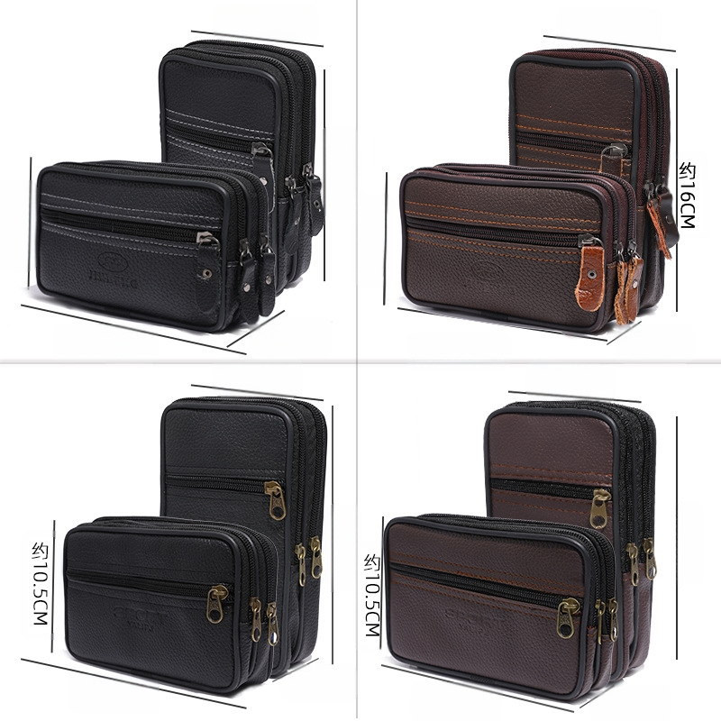 Ανδρική ζώνη τσάντα για κινητό, PU δέρμα, φερμουάρ, κατακόρυφη τετράγωνη μορφή, μοντέλο 2345