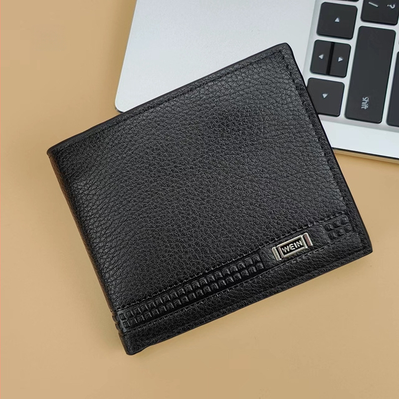 Мъжки портфейл с множество карти, голям капацитет, къс дизайн и клип за билети (PU leather, 2-fold, business commute, solid color, polyester lining)