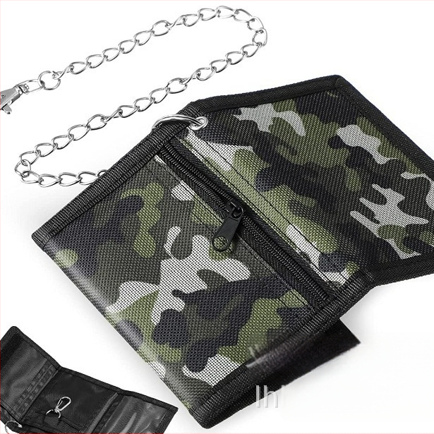 Портфейл против кражба, мултифункционален, с Velcro затваряне, хоризонтален къс дизайн, полиестер; банкнот клип, прозорец за ID, отделения за карти и джоб с цип.