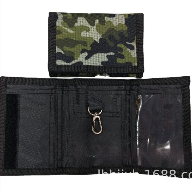 Портфейл против кражба, мултифункционален, с Velcro затваряне, хоризонтален къс дизайн, полиестер; банкнот клип, прозорец за ID, отделения за карти и джоб с цип.