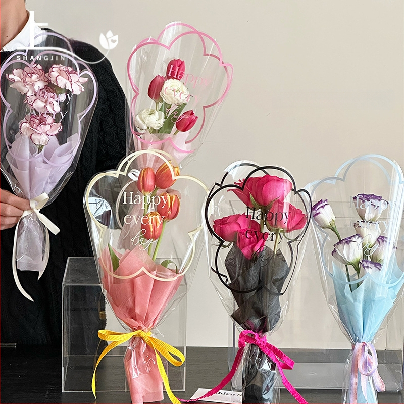 Gėlių pakavimo maišelis, skaidrus OPP materialas, kelių kišenių dizainas, prekinis ženklas Shangjin