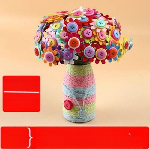 DIY комплект за букет от копчета – плат, произход Yiwu, опаковка цветна кутия, за деца 4–6 години, развива интелектуално развитие и координация ръка-око