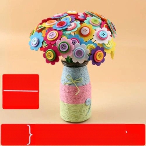 DIY комплект за букет от копчета – плат, произход Yiwu, опаковка цветна кутия, за деца 4–6 години, развива интелектуално развитие и координация ръка-око