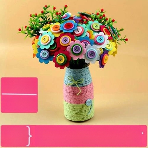 DIY комплект за букет от копчета – плат, произход Yiwu, опаковка цветна кутия, за деца 4–6 години, развива интелектуално развитие и координация ръка-око