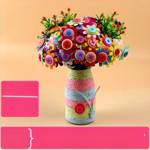 DIY комплект за букет от копчета – плат, произход Yiwu, опаковка цветна кутия, за деца 4–6 години, развива интелектуално развитие и координация ръка-око