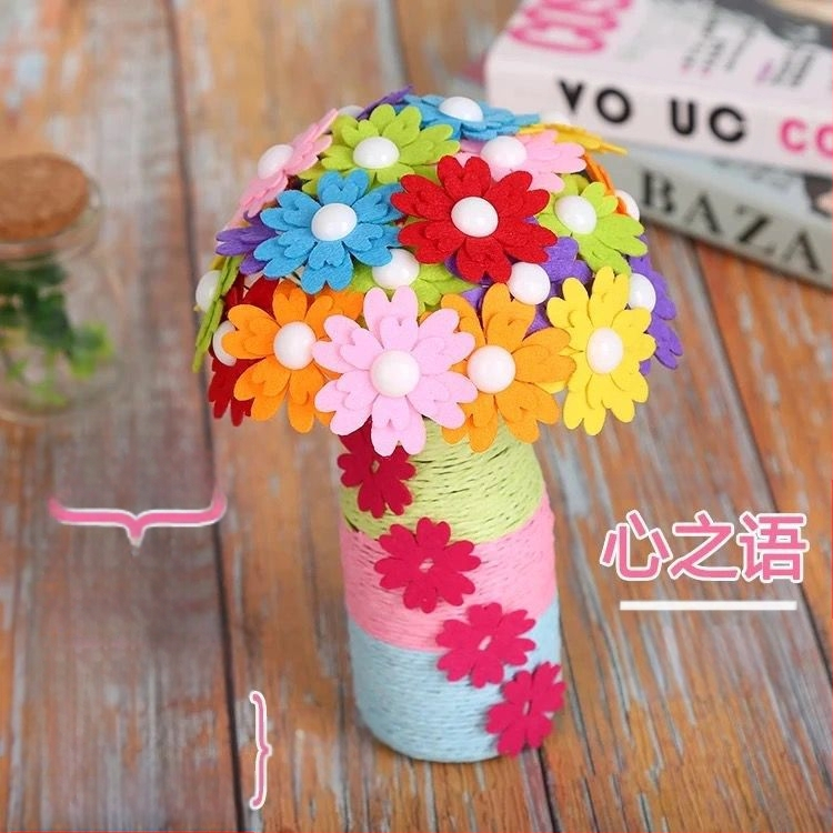 DIY комплект за букет от копчета – плат, произход Yiwu, опаковка цветна кутия, за деца 4–6 години, развива интелектуално развитие и координация ръка-око