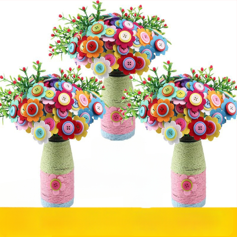 DIY комплект за букет от копчета – плат, произход Yiwu, опаковка цветна кутия, за деца 4–6 години, развива интелектуално развитие и координация ръка-око