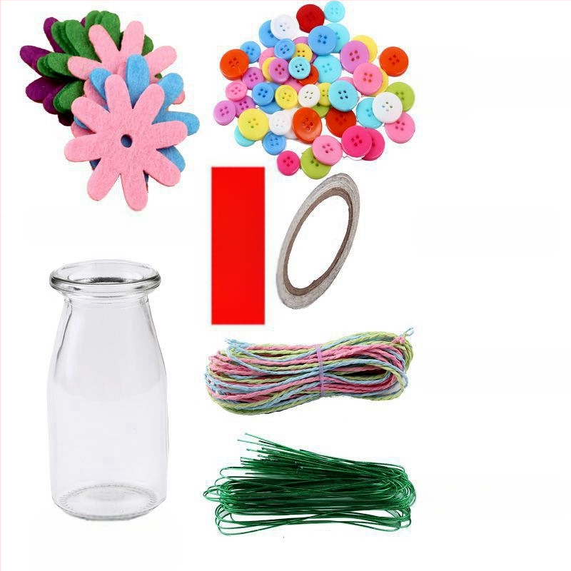 DIY комплект за букет от копчета – плат, произход Yiwu, опаковка цветна кутия, за деца 4–6 години, развива интелектуално развитие и координация ръка-око