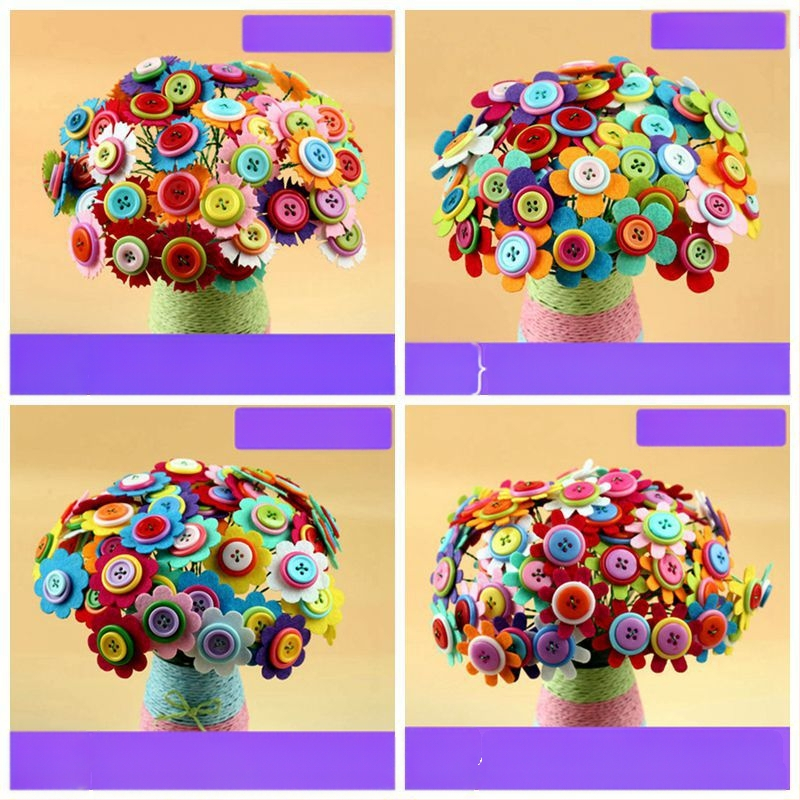 DIY комплект за букет от копчета – плат, произход Yiwu, опаковка цветна кутия, за деца 4–6 години, развива интелектуално развитие и координация ръка-око