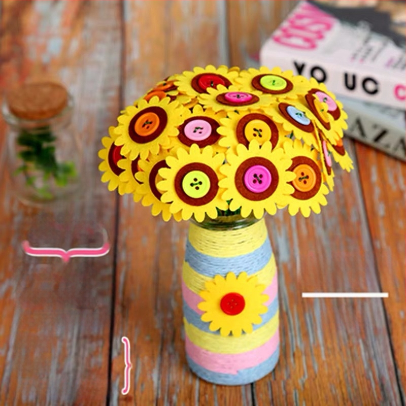 DIY комплект за букет от копчета – плат, произход Yiwu, опаковка цветна кутия, за деца 4–6 години, развива интелектуално развитие и координация ръка-око