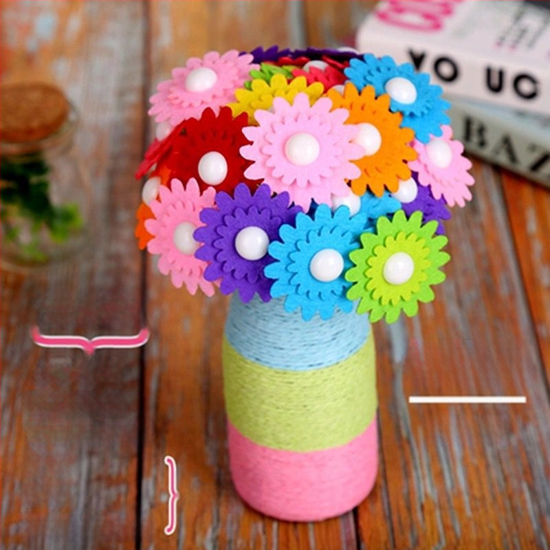 DIY комплект за букет от копчета – плат, произход Yiwu, опаковка цветна кутия, за деца 4–6 години, развива интелектуално развитие и координация ръка-око