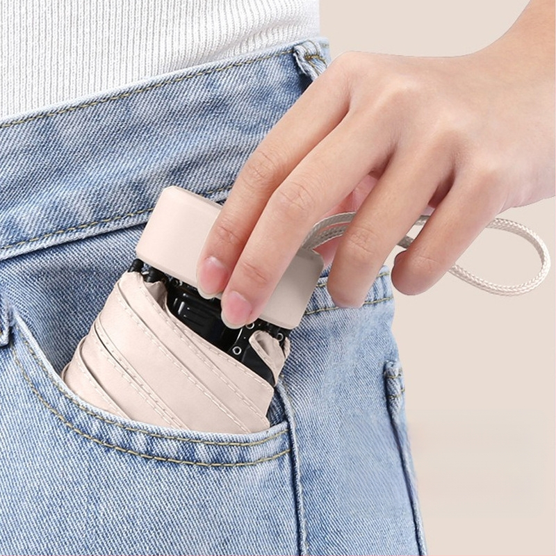 Ομπρέλα ήλίου σε κάψουλα, συμπαγής και ελαφριά, 6-ραβδική ατσάλινη ράβδος, πολυεστερικό ύφασμα 190T, UPF50+, χειροκίνητο άνοιγμα