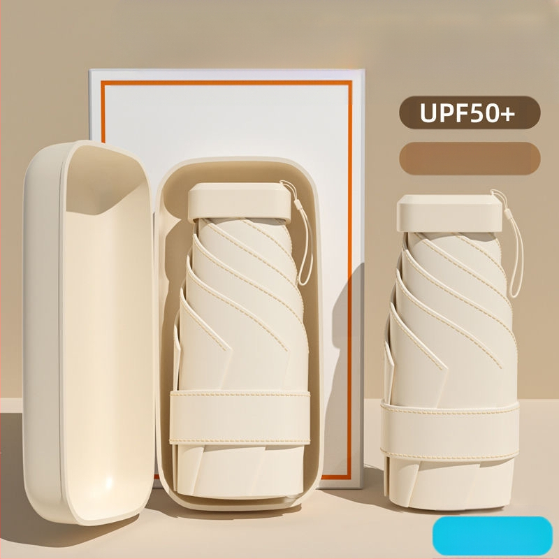 Ομπρέλα ήλίου σε κάψουλα, συμπαγής και ελαφριά, 6-ραβδική ατσάλινη ράβδος, πολυεστερικό ύφασμα 190T, UPF50+, χειροκίνητο άνοιγμα