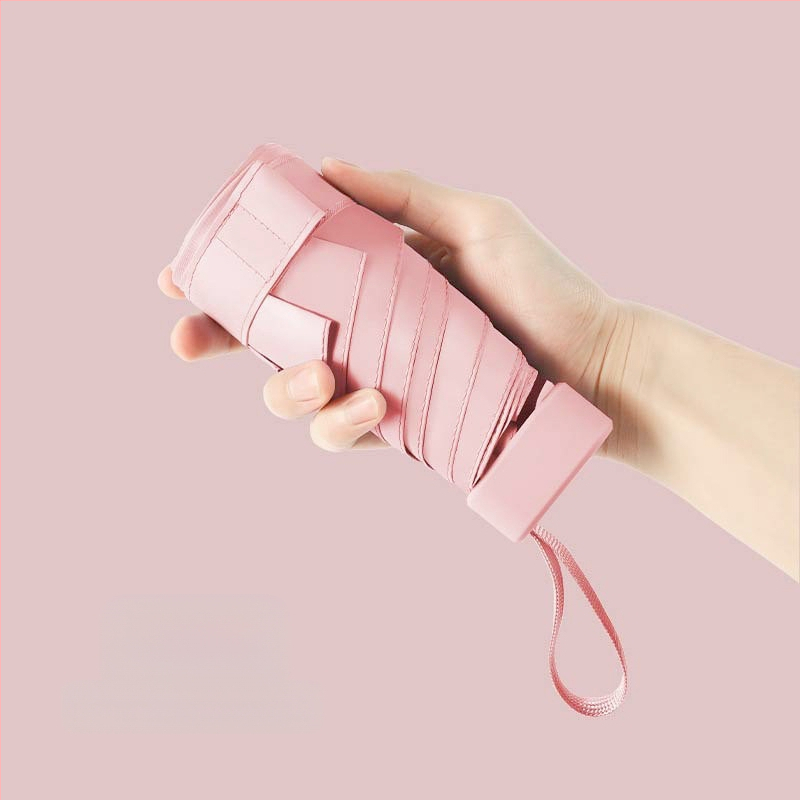 Ομπρέλα ήλίου σε κάψουλα, συμπαγής και ελαφριά, 6-ραβδική ατσάλινη ράβδος, πολυεστερικό ύφασμα 190T, UPF50+, χειροκίνητο άνοιγμα