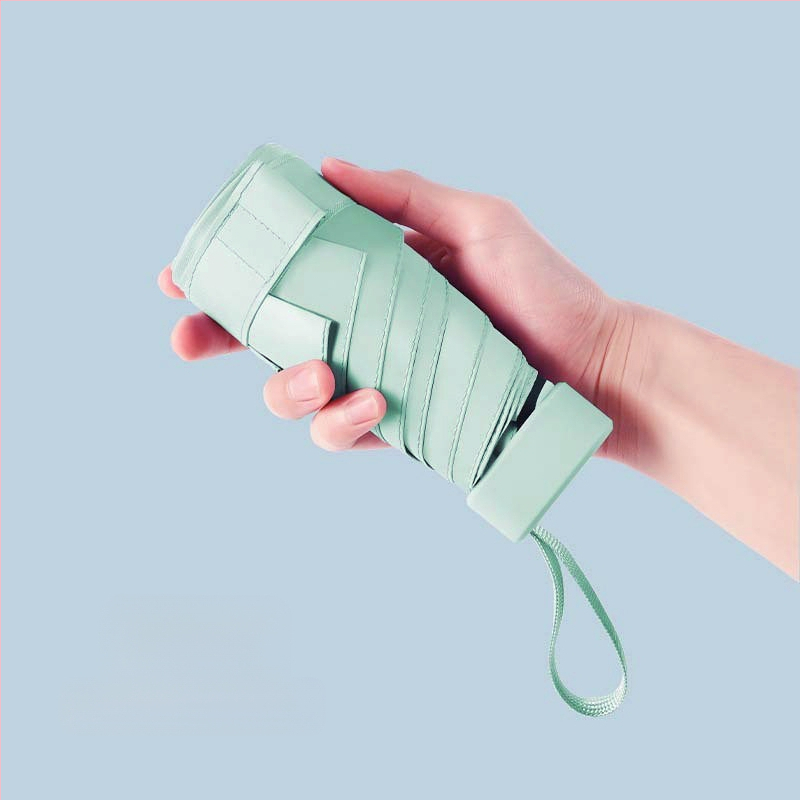 Ομπρέλα ήλίου σε κάψουλα, συμπαγής και ελαφριά, 6-ραβδική ατσάλινη ράβδος, πολυεστερικό ύφασμα 190T, UPF50+, χειροκίνητο άνοιγμα