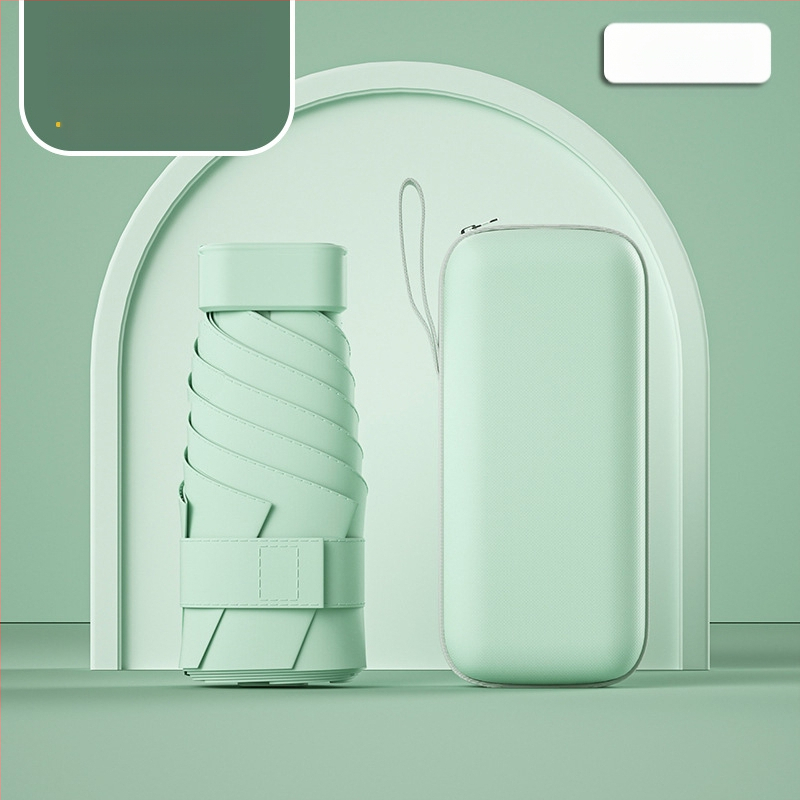 Ομπρέλα ήλίου σε κάψουλα, συμπαγής και ελαφριά, 6-ραβδική ατσάλινη ράβδος, πολυεστερικό ύφασμα 190T, UPF50+, χειροκίνητο άνοιγμα