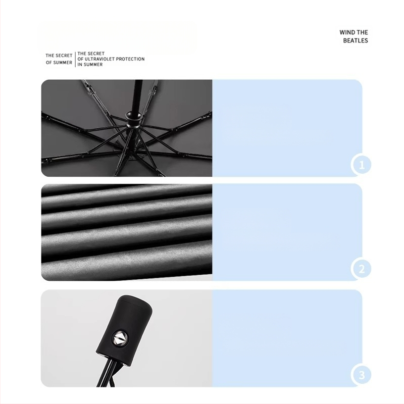 Ομπρέλα ήλίου με σκελετό από σίδηρο 8 ραβδών, ξύλινο άξονα και λαβή, κάλυμμα πολυεστέρα 190T, UPF50+, χειροκίνητο άνοιγμα/κλείσιμο