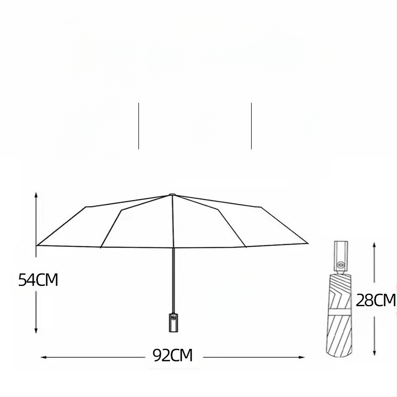 lietussargs ar 8 ribām, vēju izturīgs, trīsdaļīgs salocīts, pusautomātisks atvērums, automātisks aizvērums, 210T audums, logotipa personalizācija