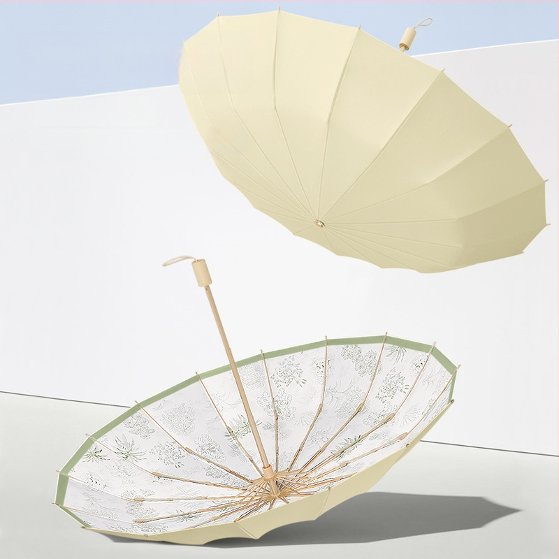 Ομπρέλα ήλίου με 16 βέργες, χειροκίνητο άνοιγμα, UV προστασία UPF 50+, βέργες από κράμα, λαβή από σκληρό ξύλο