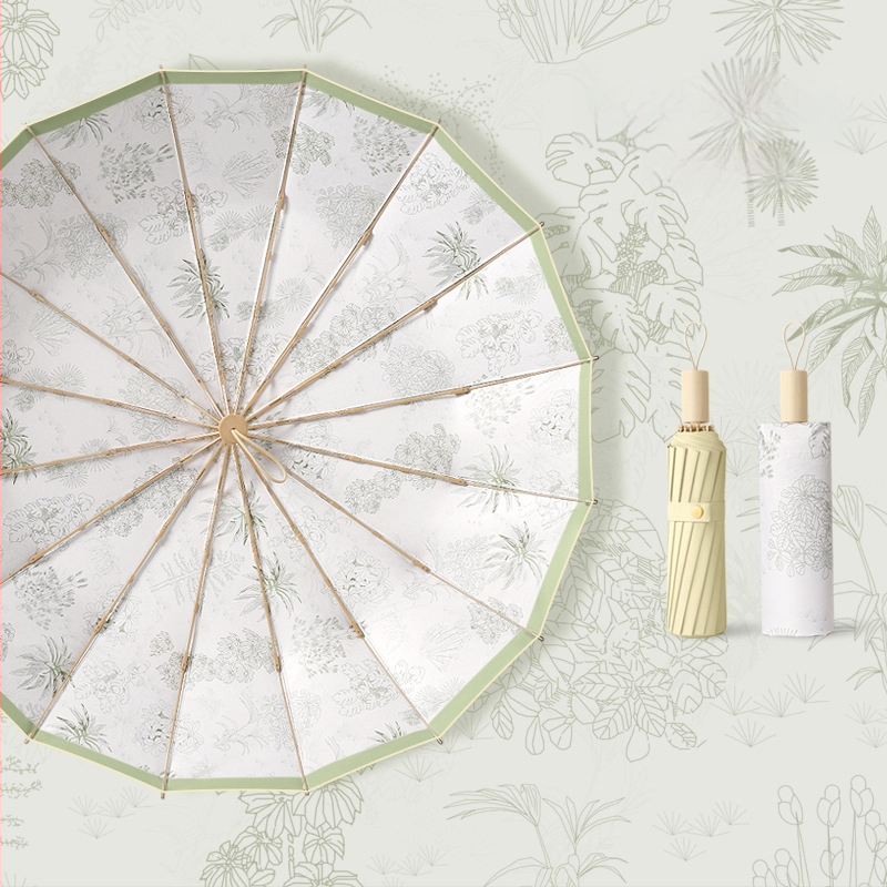 Ομπρέλα ήλίου με 16 βέργες, χειροκίνητο άνοιγμα, UV προστασία UPF 50+, βέργες από κράμα, λαβή από σκληρό ξύλο