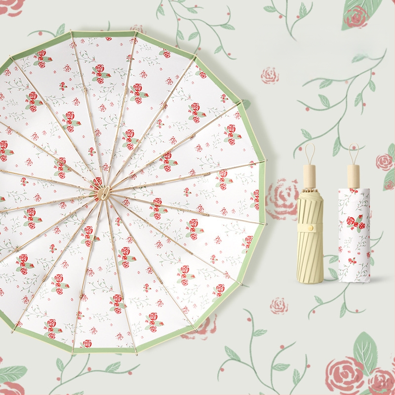 Ομπρέλα ήλίου με 16 βέργες, χειροκίνητο άνοιγμα, UV προστασία UPF 50+, βέργες από κράμα, λαβή από σκληρό ξύλο