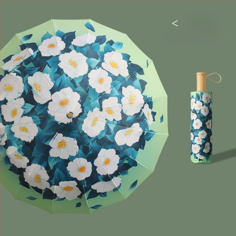 Ομπρέλα ήλίου με 16 βέργες, χειροκίνητο άνοιγμα, UV προστασία UPF 50+, βέργες από κράμα, λαβή από σκληρό ξύλο