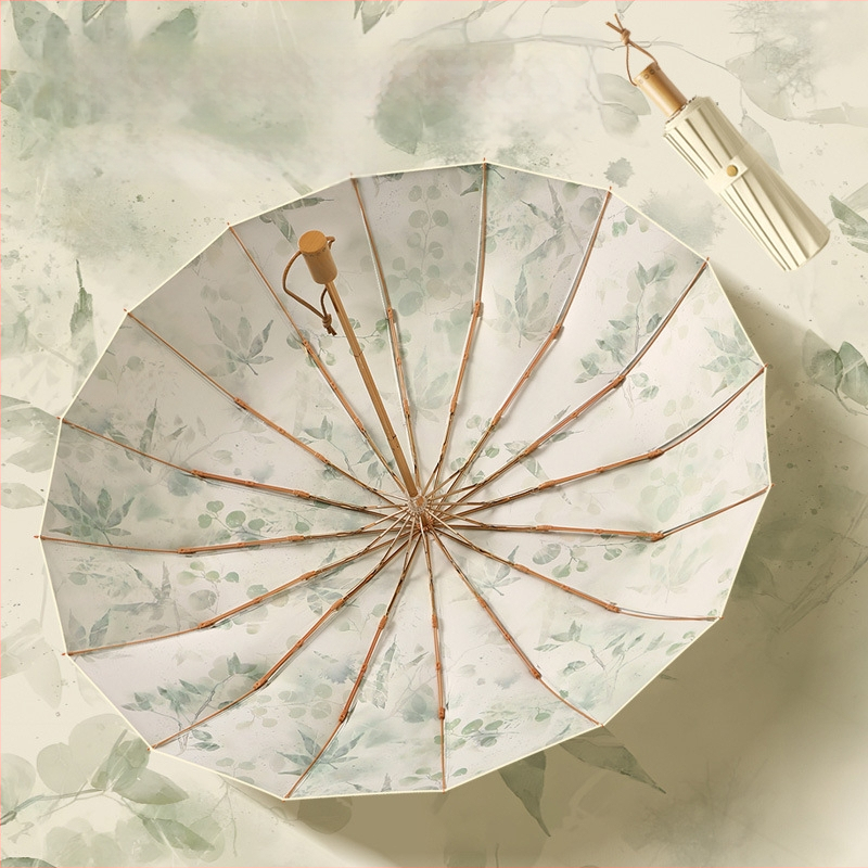 Senovinio stiliaus skėtis su 16 aliuminio rėmų, sulankstomas, UV apsauga UPF50+, 170T audinys