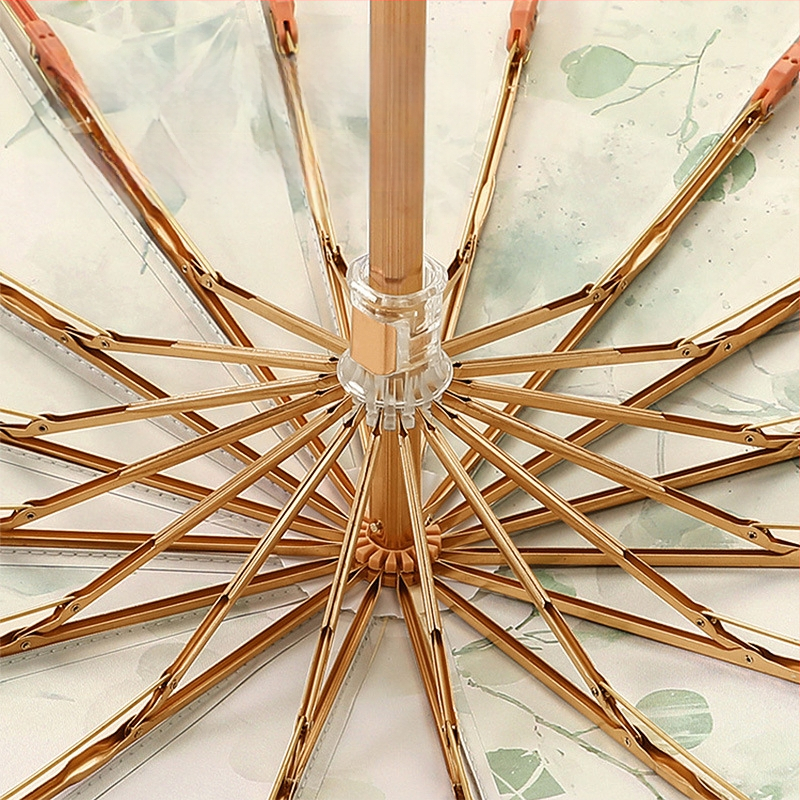 Senovinio stiliaus skėtis su 16 aliuminio rėmų, sulankstomas, UV apsauga UPF50+, 170T audinys