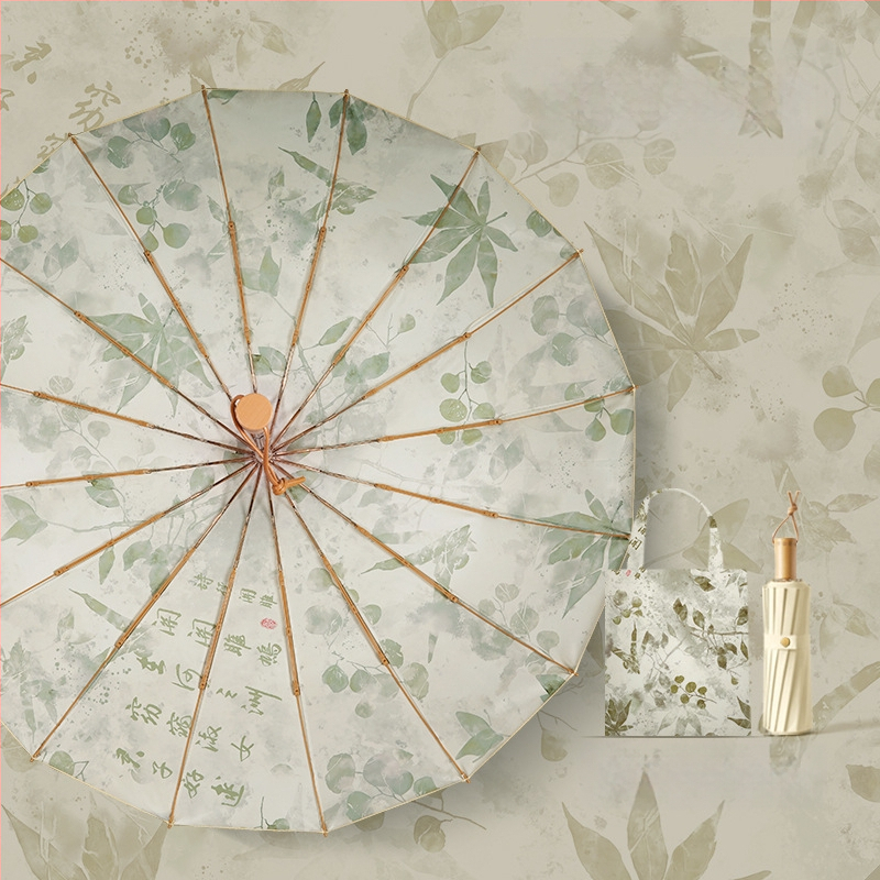 Senovinio stiliaus skėtis su 16 aliuminio rėmų, sulankstomas, UV apsauga UPF50+, 170T audinys