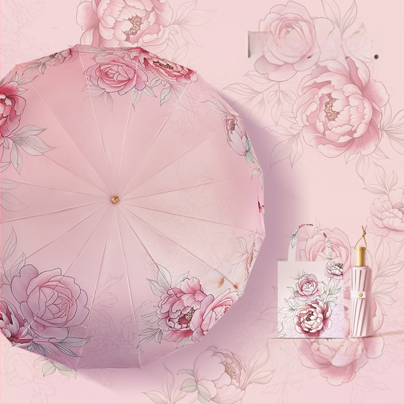 Senovinio stiliaus skėtis su 16 aliuminio rėmų, sulankstomas, UV apsauga UPF50+, 170T audinys