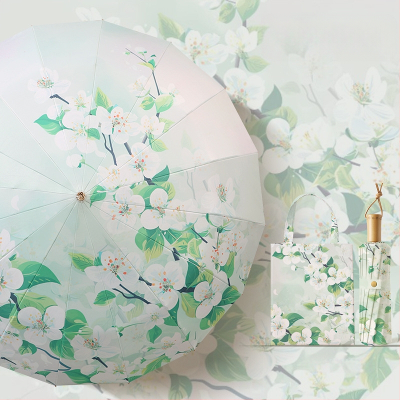 Senovinio stiliaus skėtis su 16 aliuminio rėmų, sulankstomas, UV apsauga UPF50+, 170T audinys