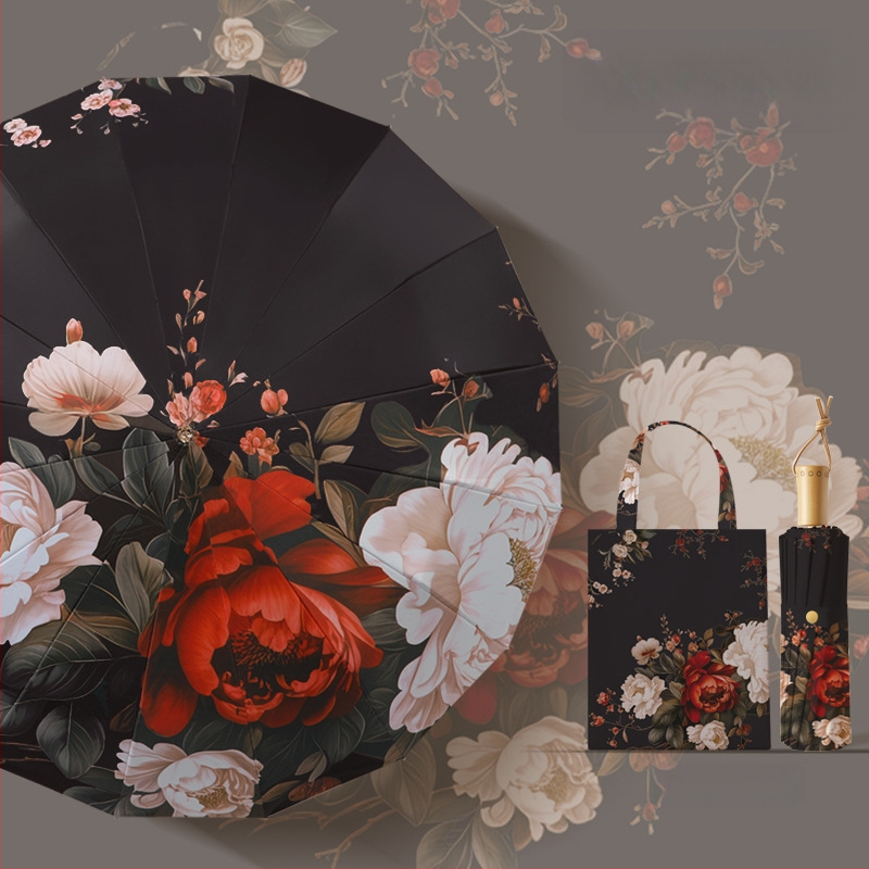 Senovinio stiliaus skėtis su 16 aliuminio rėmų, sulankstomas, UV apsauga UPF50+, 170T audinys