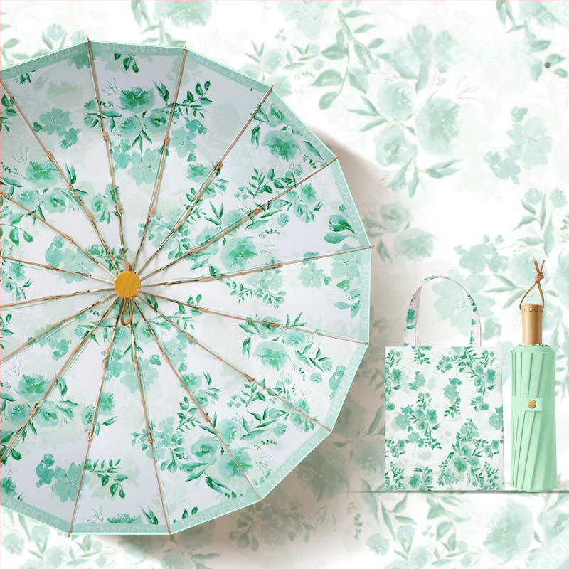 Senovinio stiliaus skėtis su 16 aliuminio rėmų, sulankstomas, UV apsauga UPF50+, 170T audinys