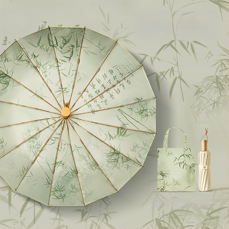 Senovinio stiliaus skėtis su 16 aliuminio rėmų, sulankstomas, UV apsauga UPF50+, 170T audinys