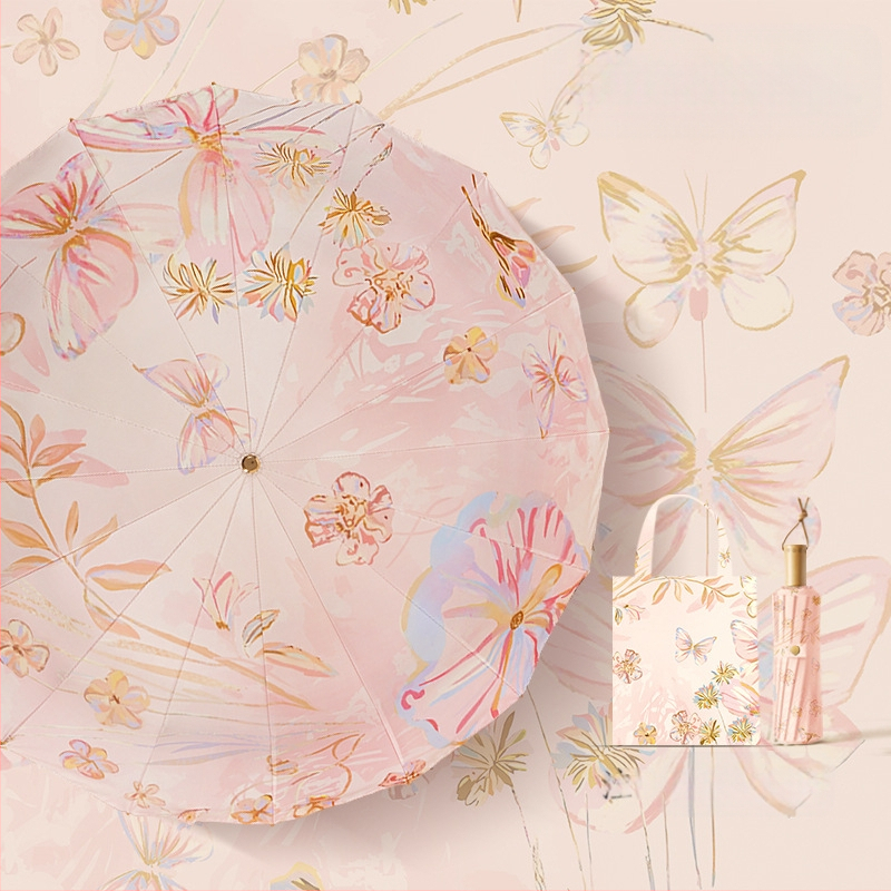 Senovinio stiliaus skėtis su 16 aliuminio rėmų, sulankstomas, UV apsauga UPF50+, 170T audinys