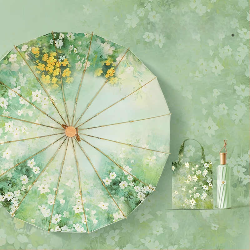 Senovinio stiliaus skėtis su 16 aliuminio rėmų, sulankstomas, UV apsauga UPF50+, 170T audinys