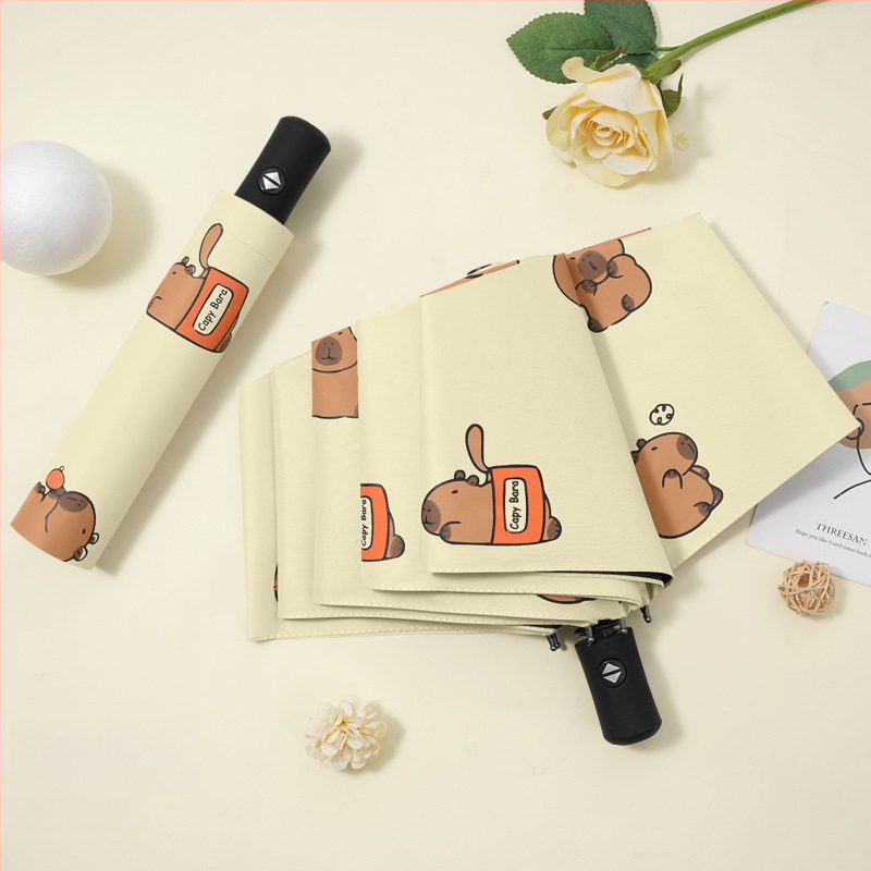 Dviejų funkcijų skėtis nuo saulės ir lietaus, animacinio stiliaus trim dalimis, 8 ribų plieno rėmas, rankinis atidarymas, UV apsauga PA+++