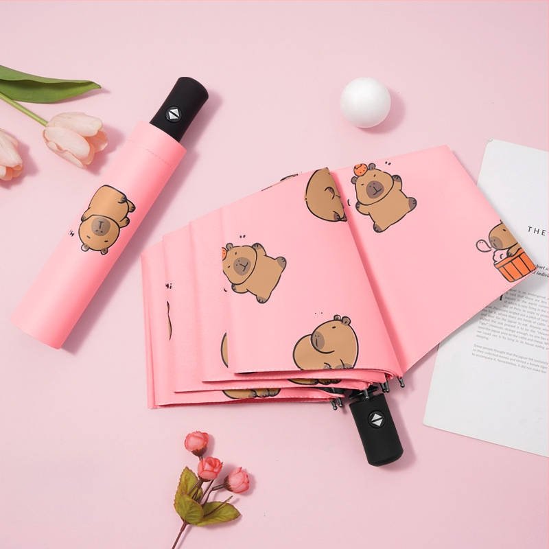 Dviejų funkcijų skėtis nuo saulės ir lietaus, animacinio stiliaus trim dalimis, 8 ribų plieno rėmas, rankinis atidarymas, UV apsauga PA+++