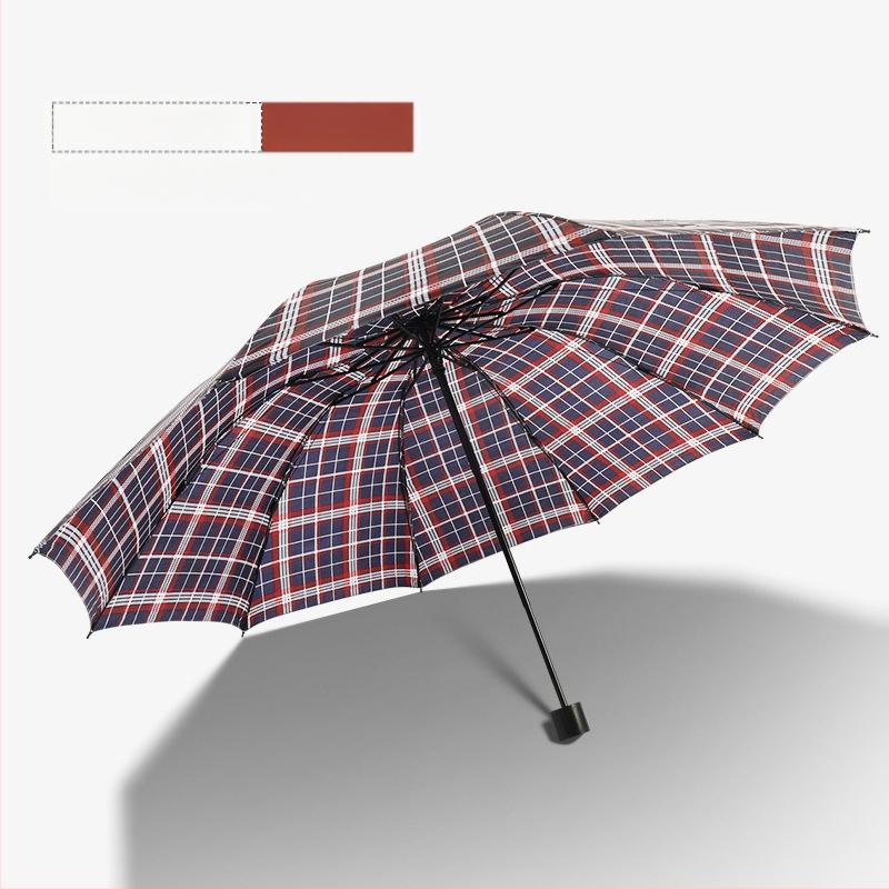 Klasszikus kockás összecsukható esernyő, manuális nyitás/zárás, uniszex, könnyű, 10 bordás vasváz, gumírozott fogantyú, 170T anyag, logó nyomás lehetséges