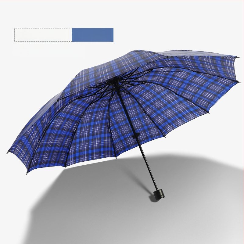 Klasszikus kockás összecsukható esernyő, manuális nyitás/zárás, uniszex, könnyű, 10 bordás vasváz, gumírozott fogantyú, 170T anyag, logó nyomás lehetséges