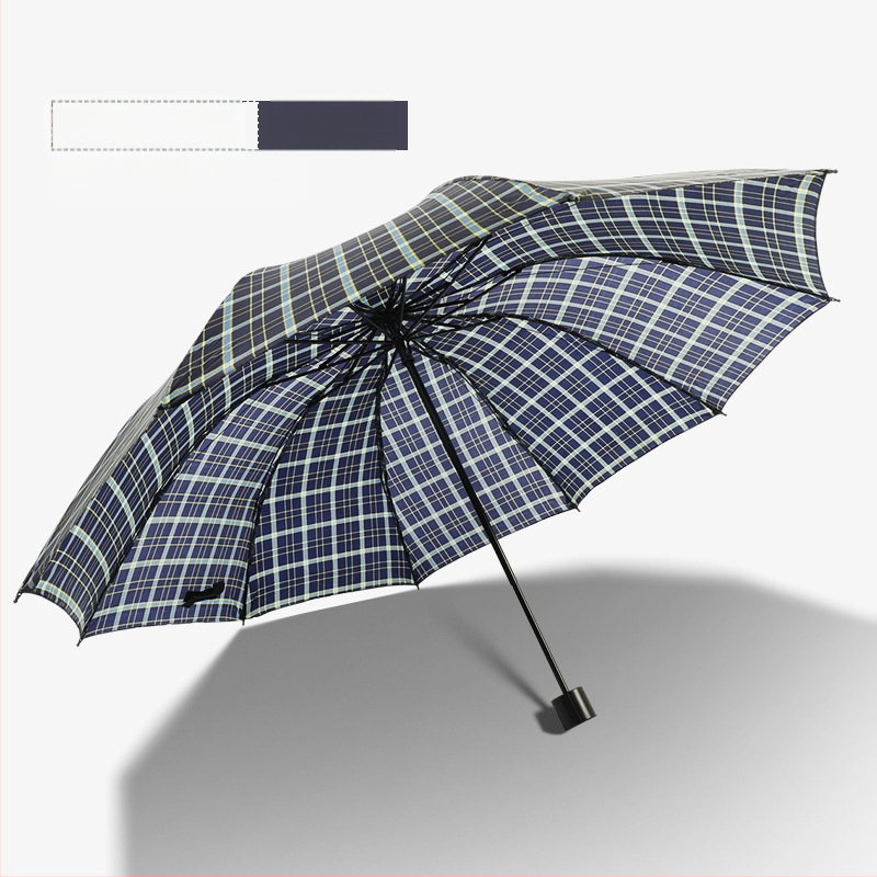 Klasszikus kockás összecsukható esernyő, manuális nyitás/zárás, uniszex, könnyű, 10 bordás vasváz, gumírozott fogantyú, 170T anyag, logó nyomás lehetséges