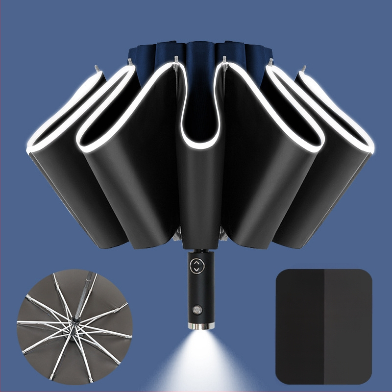 Automatikus fordított esernyő egyedi logó nyomtatással, fordított összecsukható kialakítás, UV védelem UPF > 50, 10 bordás váz rostból