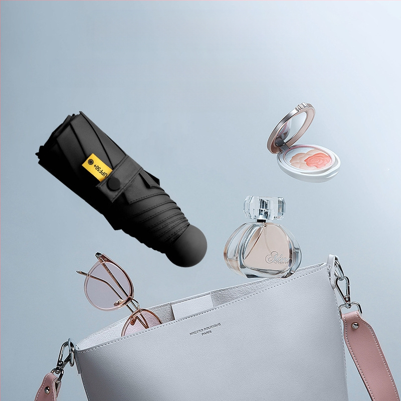 Umbrelă capsulă cu cinci segmente, de buzunar, protecție UV UPF50+, țesătură 190T, 6 brațe, tijă din oțel, mâner din plastic, deschidere manuală, umbrelă publicitară