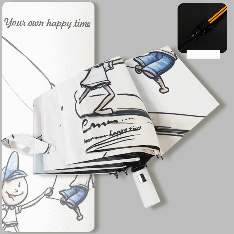 Automatinis skėtis nuo saulės ir lietaus studentams, 8 rėmų strypai, retro trijų dalių dizainas, UPF50+, lengvas