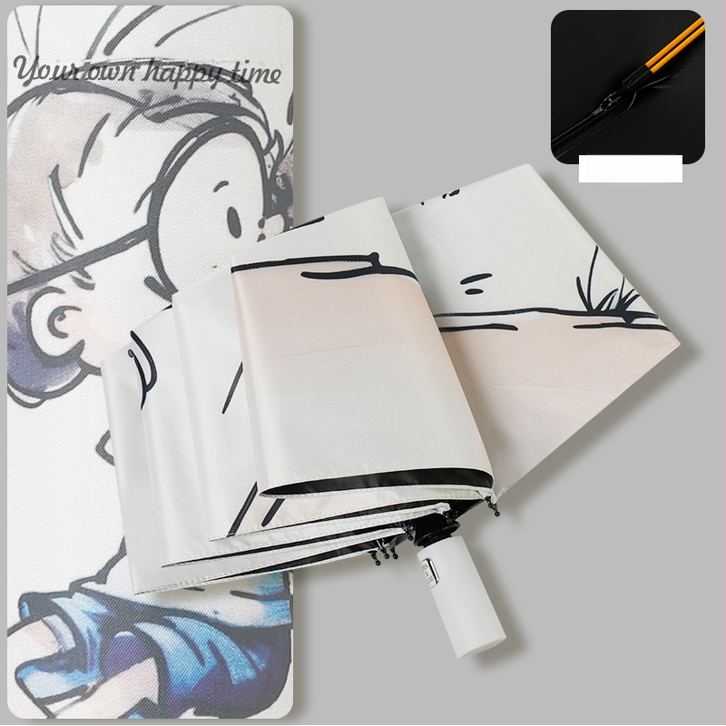 Automatinis skėtis nuo saulės ir lietaus studentams, 8 rėmų strypai, retro trijų dalių dizainas, UPF50+, lengvas